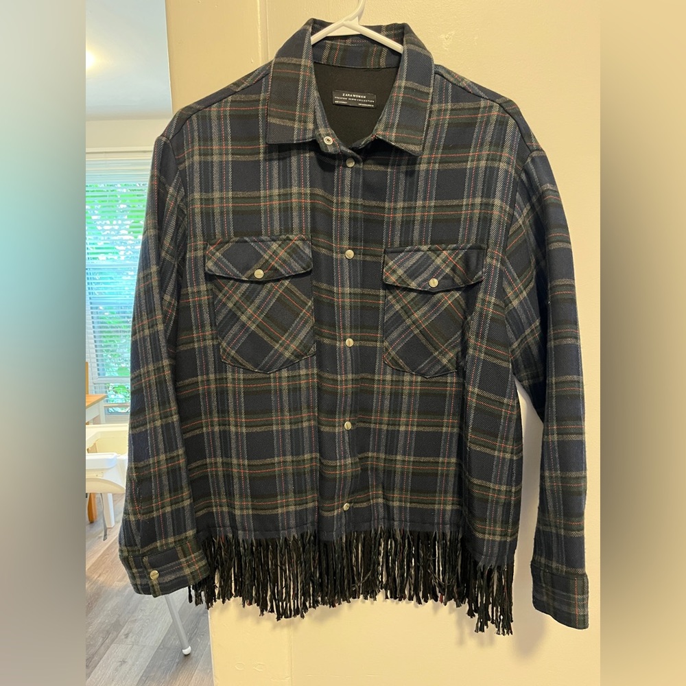 Zara plaid shirt with fringe detail